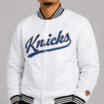 New York Knicks White Nylon Varsity Jacket