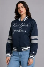 New York Yankees Interception Full-Snap Navy Varsity Satin Jacket For Sale