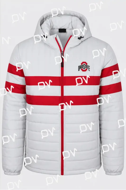 Ohio State Buckeyes Gray Puffer Hooded Jacket
