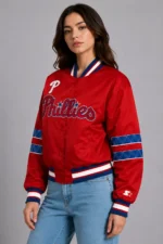 Philadelphia Phillies Interception Full-Snap Red Satin Jacket For Sale