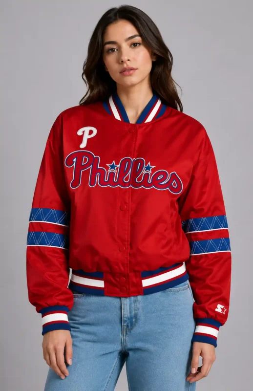 Philadelphia Phillies Interception Red Satin Varsity Jacket