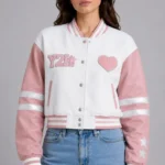 Pink and White Y2K Wool Varsity Jacket