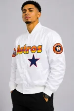 Star Houston Astros Full-Snap Satin White Jacket For Sale