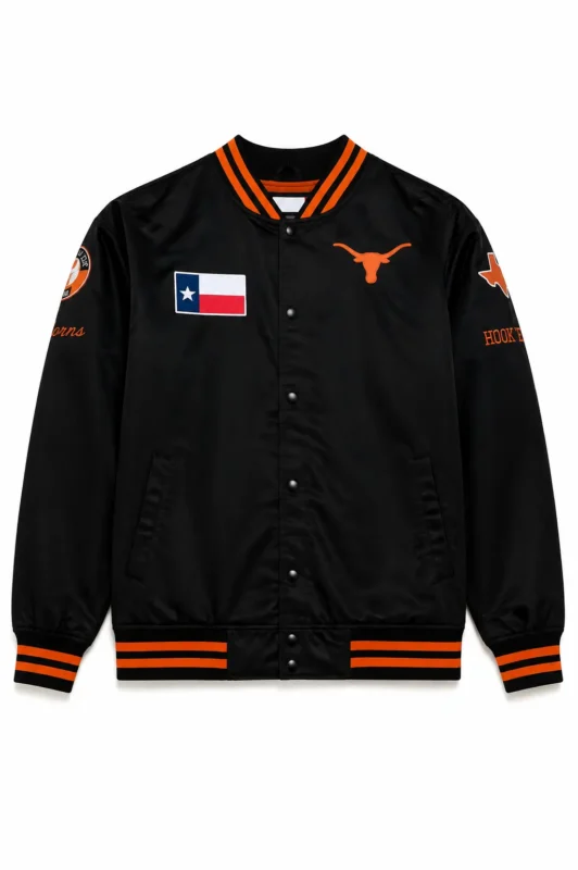 Texas Longhorns Double Clutch Lightweight Black Satin Jacket