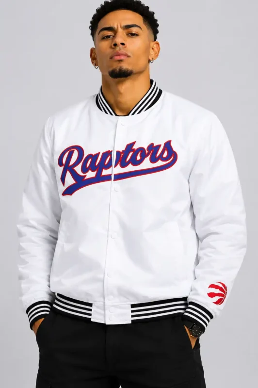 Toronto Raptors Varsity White Nylon Jacket