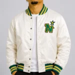 White Minnesota North Stars Satin Varsity Jacket