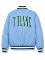 Arched Tulane Green Wave Blue Bomber Full-Snap Satin Jacket
