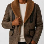 Justice League Jason Momoa Fur Shawl Collar Leather Jacket ON SALE