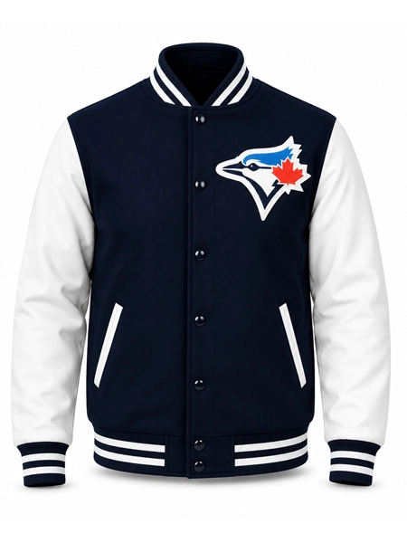 Toronto Blue Jays Logo Navy and White Varsity Jacket
